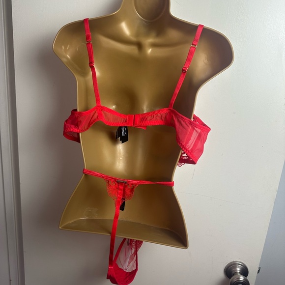 Blue Bella Marseille Embroidered Floral Bra &Thong Panies In Tomato Red NWT 40DD - Picture 8 of 16